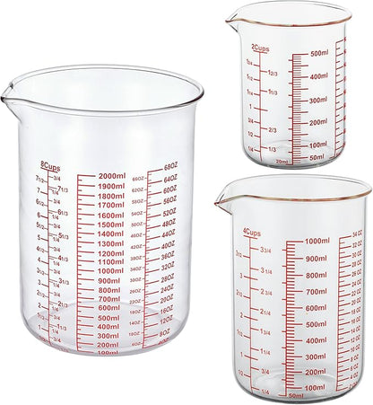 3 Piece Glass Measuring Cup Set, Includes 2-Cup, and 8-Cup High Borosilicate by AckersBORO33