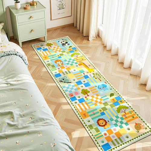 2x6 Green Runner Rug for Kids Bedroom, Kids Hallway Washable Rug, Soft Non-Slip by Snoffic