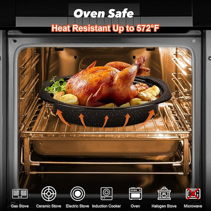 13” Roaster Pan with Lid and Rack, Small Enamel Roaster Pan with Oval Roasting - Image 3