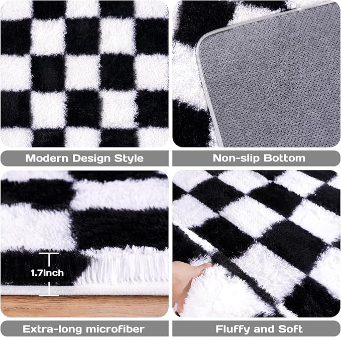Checkered Rugs for Living Room 6x9, Ultra Soft Fluffy Rug for Bedroom, Modern - Image 4