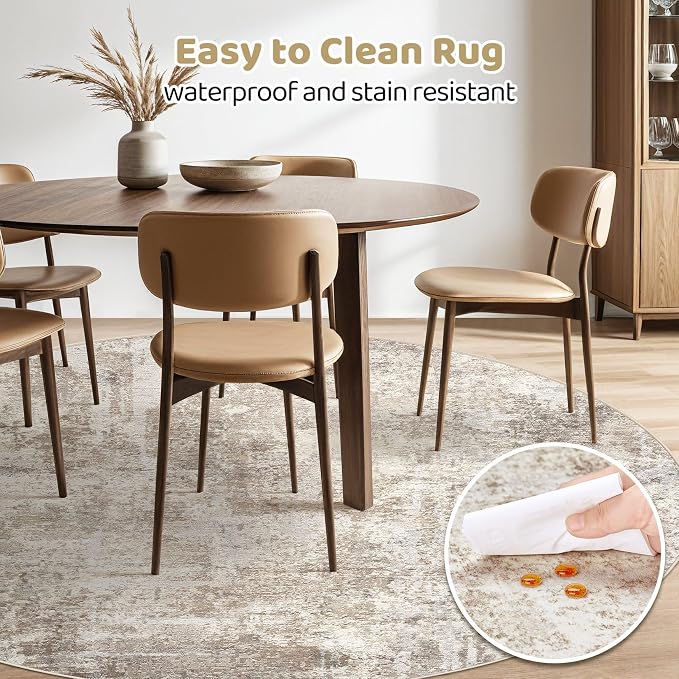 10ft Round Rug Living Room Rugs: 10x10 Washable Circle Large Abstract Modern - Image 5