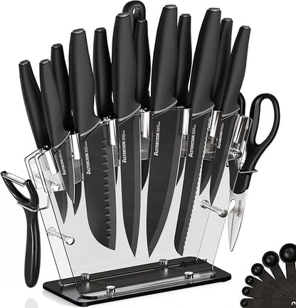 Astercook Knife Set with Block and Sharpener, 22 Piece Kitchen Knife Set by Astercook