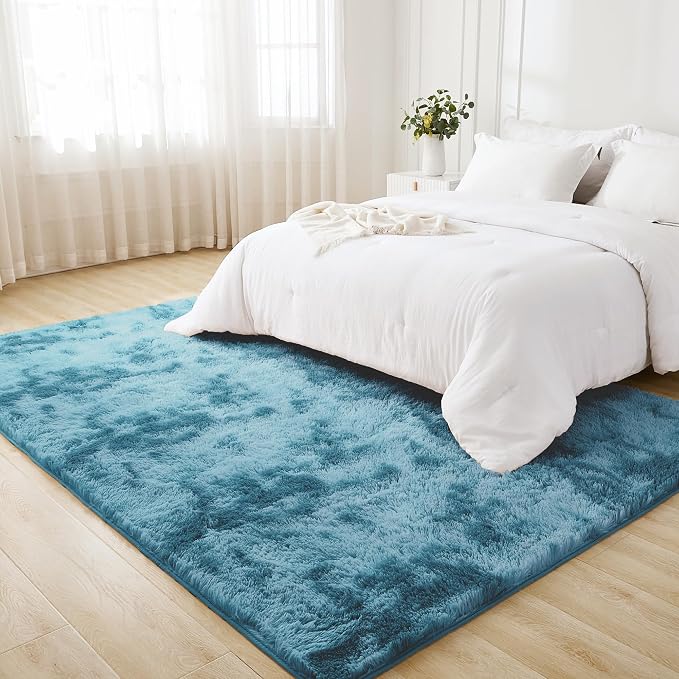 Litanika 4x6 Shag Area Rug for Living Room Bedroom, Tie-Dyed Blue High Pile - Image 3