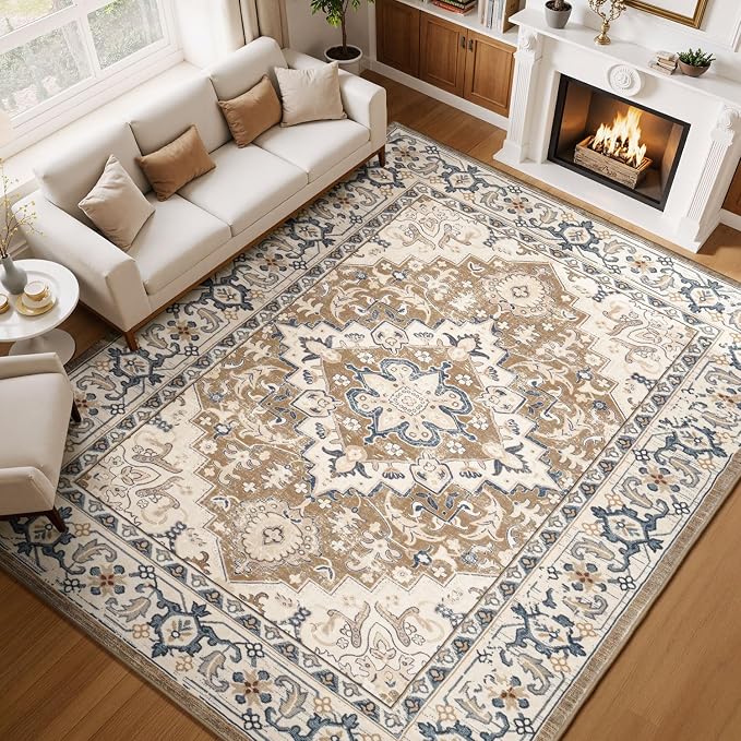 Lessymo Washable Area Rugs 6 x 9, Boho Area Rug Low Pile by Lessymo