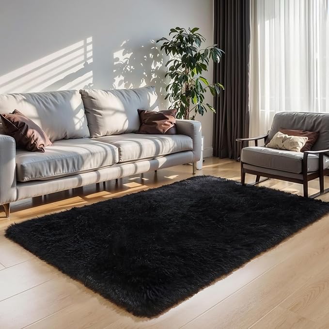 KICHOWUA 6x9 Black Fluffy Shag Rug - Image 9