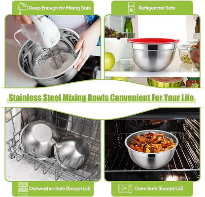 P&P CHEF Mixing Bowls with Airtight Lids Set of 5, 10-Piece Stainless Steel - Image 6