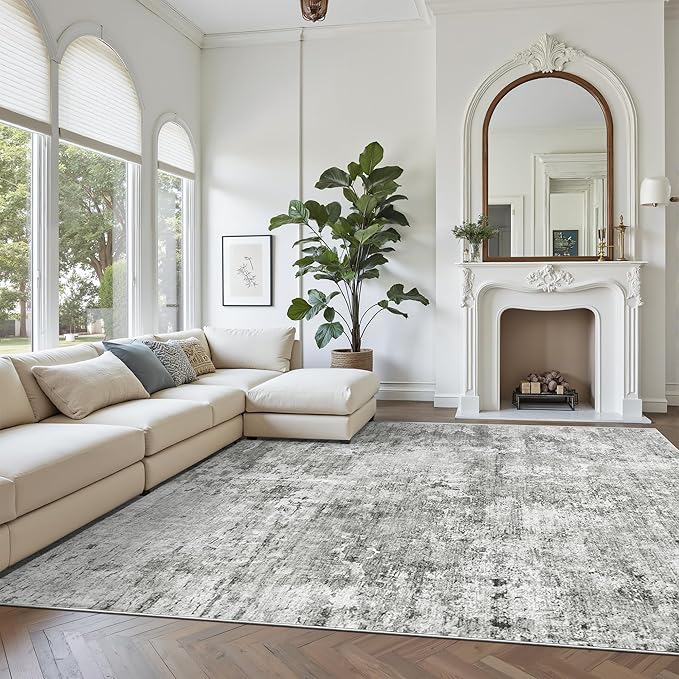 Soalmost Abstract Rug 8x10 Large Living Room Rugs Neutral Modern Washable Area - Image 2