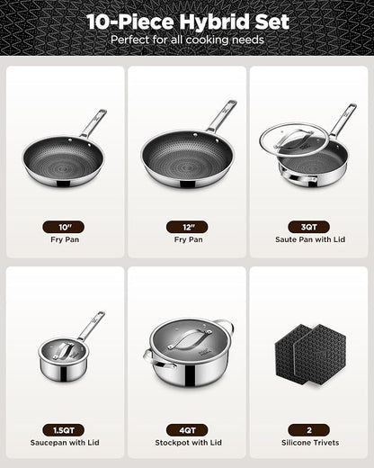 Pots and Pans Set Hybrid Stainless Steel, Dishwasher & Oven Safe, Metal Utensil - Image 2