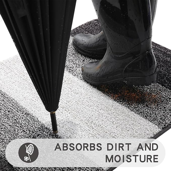 Kitinjoy Indoor Outdoor Door Mat, 34x21 Non-Slip Absorbent Dirt Trapper - Image 2