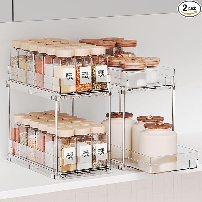 Yieach 2 Pack 2 Tier Vertical Spice Rack Pull Out, 10.4'' Deep Narrow Slide Out by Yieach