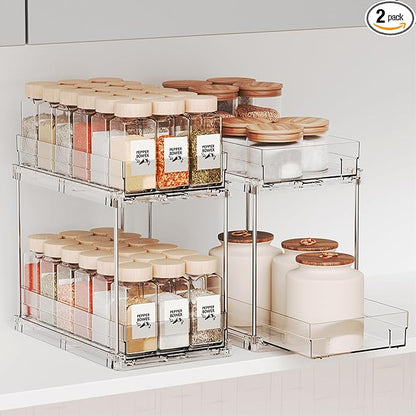Yieach 2 Pack 2 Tier Vertical Spice Rack Pull Out, 10.4'' Deep Narrow Slide Out by Yieach