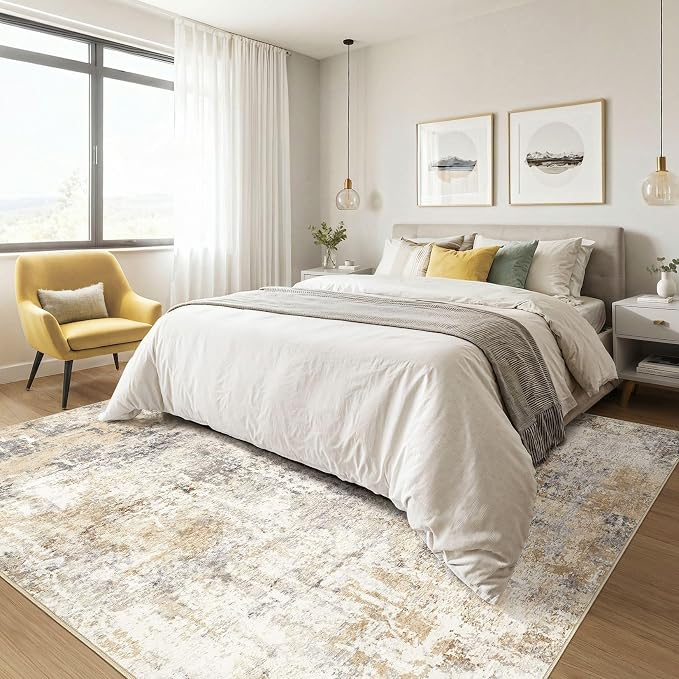 Square Rug 10x10 Living Room: Large Washable Abstract Modern Soft Area Rug - Image 4