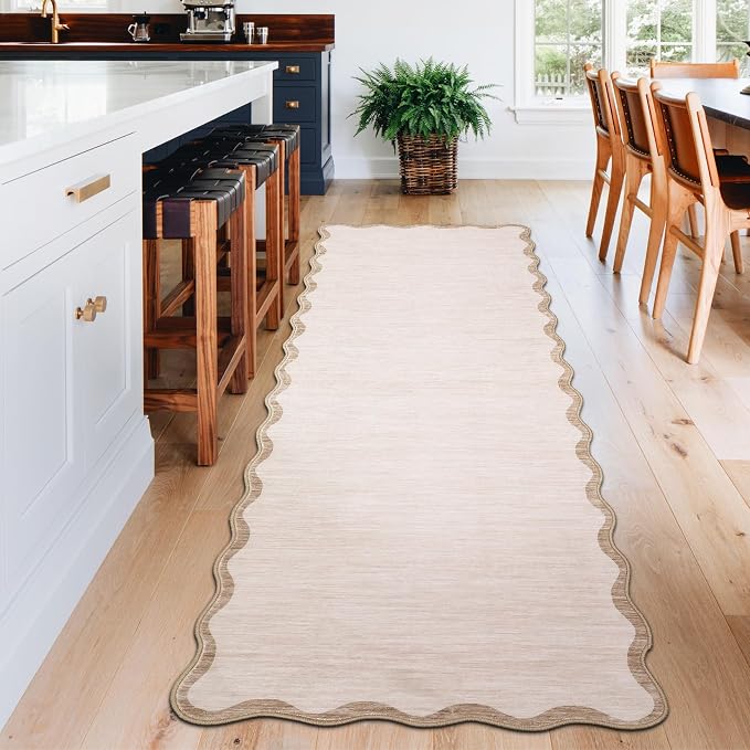 GarveeHome Scalloped Washable Runner Rug 2x6 Non Slip Kitchen Rugs Modern Beige - Image 2