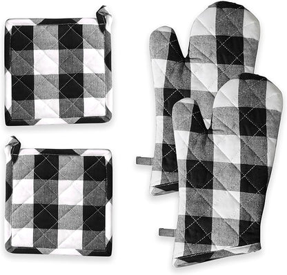 Oven Mitt & Pot Holder Buffalo Plaid Check 100% Cotton Heat Resistant Oven by SoftopiaCotton