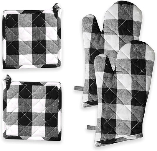 Oven Mitt & Pot Holder Buffalo Plaid Check 100% Cotton Heat Resistant Oven by SoftopiaCotton