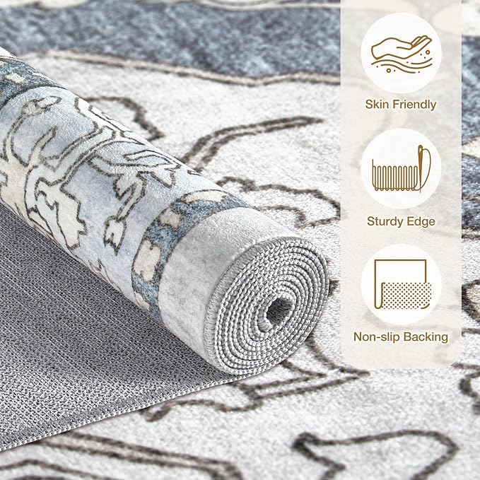 cotiled 3x5 Area Rug Machine Washable Vintage Carpet - Image 2