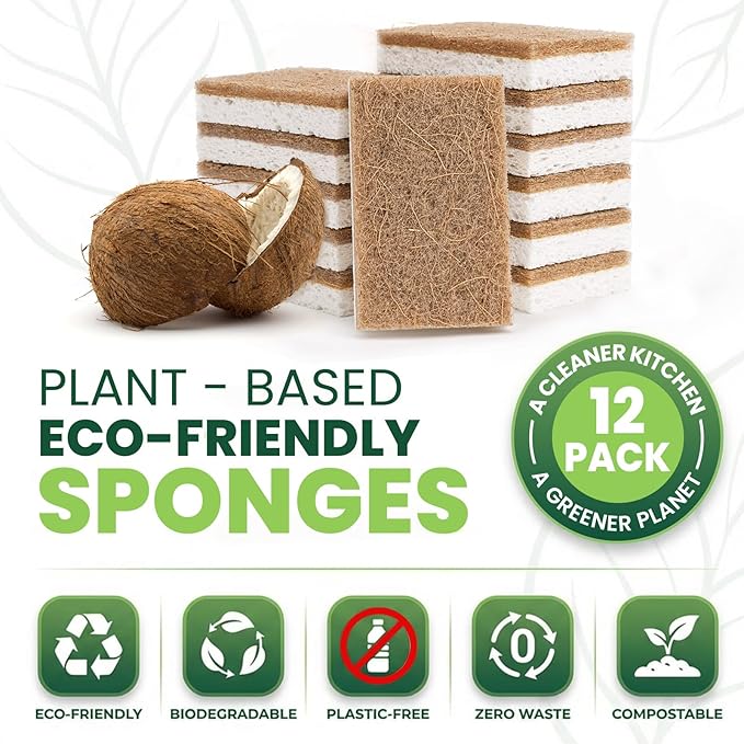 Metflavor 12 Pack Natural Kitchen Sponges, Biodegradable Non-Scratch Cellulose - Image 2