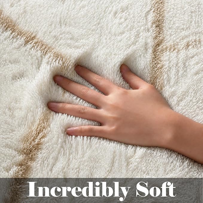ONASAR 7x9 Area Rugs for Living Room Bedroom, Large Fluffy White and Beige - Image 2