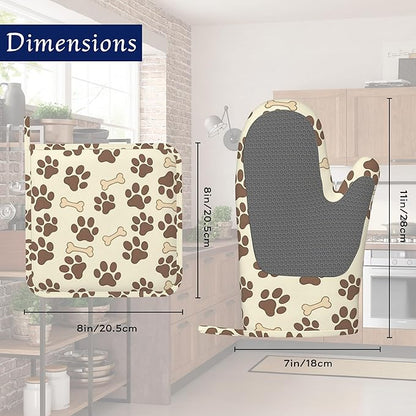 Dog Bone Paw Print Pot Holders and Oven Mitts Set Silicone Cute Animal Paws - Image 2