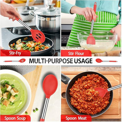 Pack of 4 Large Silicone Cooking Spatulas and Spoons, Slotted and Solid - Image 5
