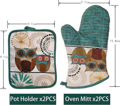 Oven Mitts and Pot Holders Sets, Funny Owl Kitchen Oven Mitts Heat Resistant - Image 8