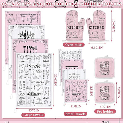 12 Pcs Farmhouse Pink Kitchen Decorations Sets 4 Pink and White Kitchen Towels - Image 3