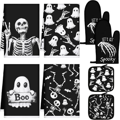 Leinuosen 8 Pcs Skull Kitchen Decor Set Kitchen Towels Gothic Oven Mitts and by Leinuosen