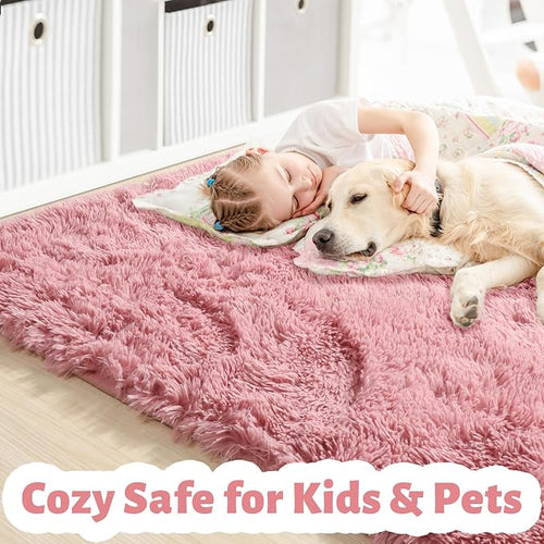 Amdrebio Blush Pink Area Rugs for Living Room Girls Bedroom, 6x9 Kawaii Shaggy - Image 2
