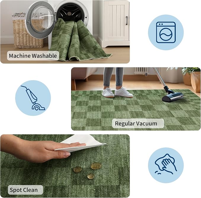 GarveeHome 8×10 Area Rugs for Living Room, Moss Green Checkered Rug，Modern - Image 7