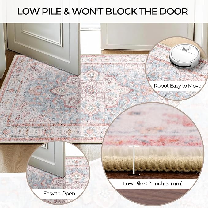CAPALOCA Machine Washable Rugs Nursery Rug 5x8 Cute Girl Non Slip Low Pile - Image 5