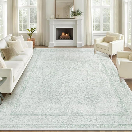 8x10 Area Rugs for Living Room: Washable Large Vintage Floral Rug Low Pile by LOSBULAKE