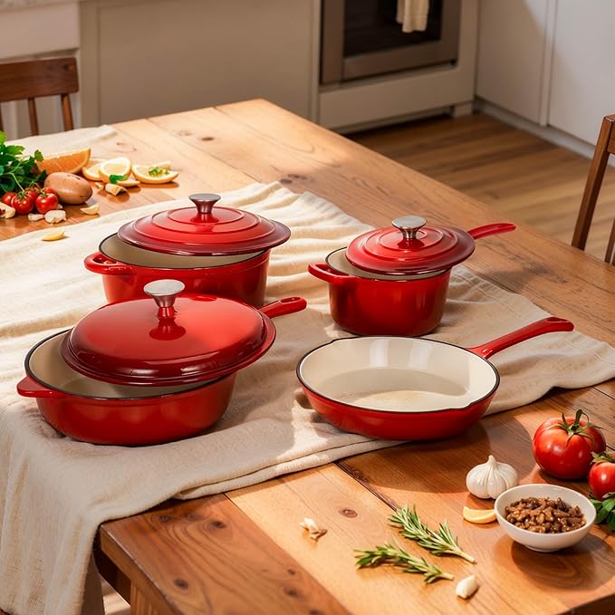 DishDelight Enameled Cast Iron Cookware Set, 7 Piece Induction Dutch Oven Set - Image 9