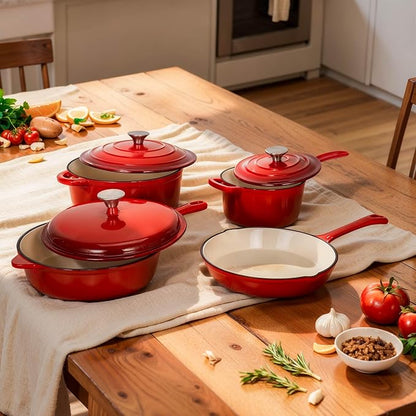 DishDelight Enameled Cast Iron Cookware Set, 7 Piece Induction Dutch Oven Set - Image 9