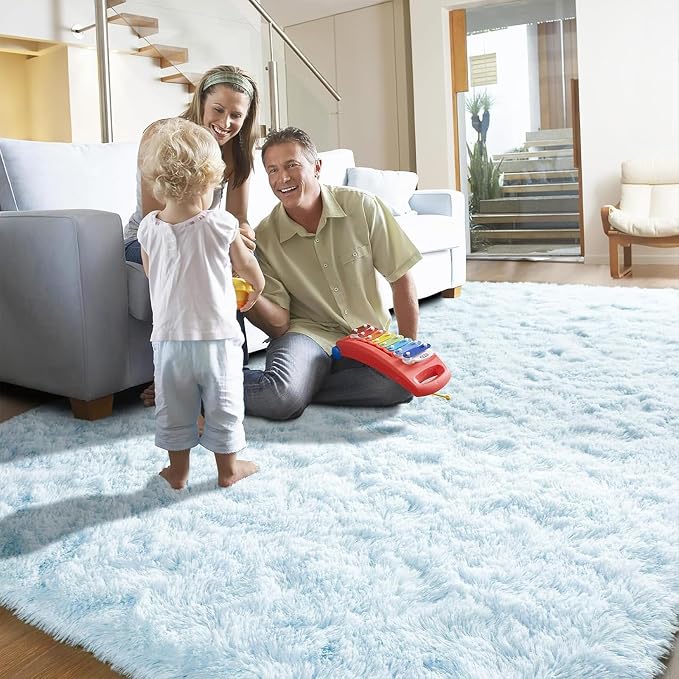 YJ.GWL Area Rugs for Living Room Bedroom, 3x5 Machine Washable Small Light Blue - Image 8