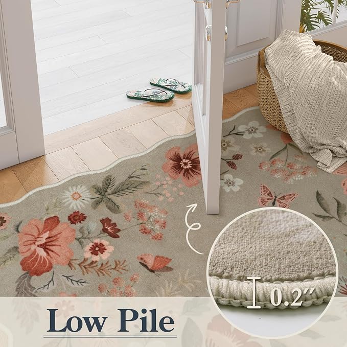 Lahome Floral Washable Rugs for Bedroom, 4X6 Area Rug Ultra-Thin Soft Living - Image 5
