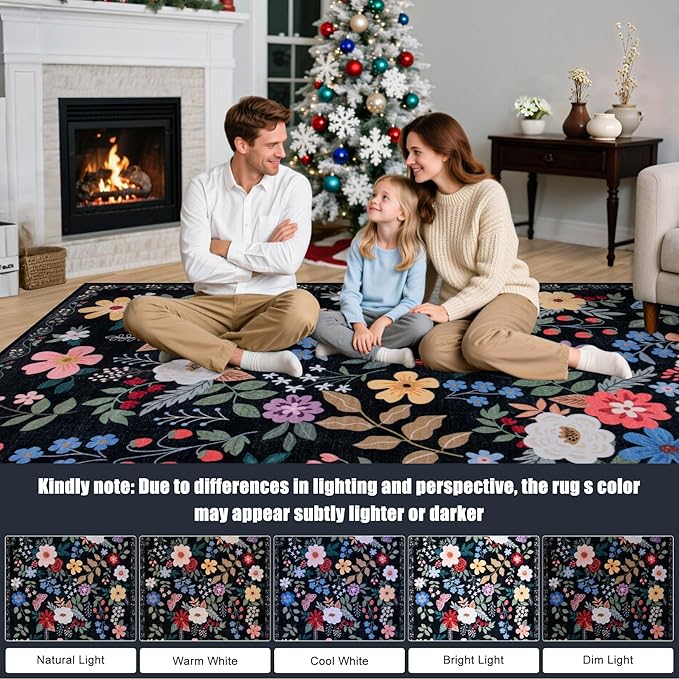 8x10 Area Rugs for Living Room: Washable Rug Vintage Large Soft Boho Floral - Image 9