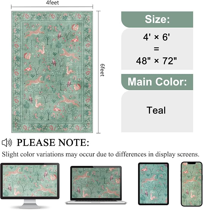 DUKINO 4x6 Rug, Washable Animal Area Rug - Image 2
