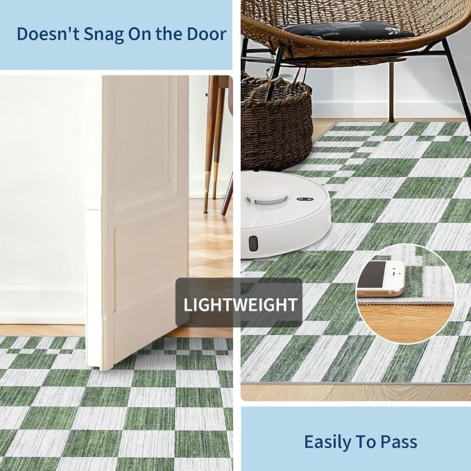 GarveeHome Sage Green Checkered Rug, Washable 3x5 Rug Non Slip - Image 6