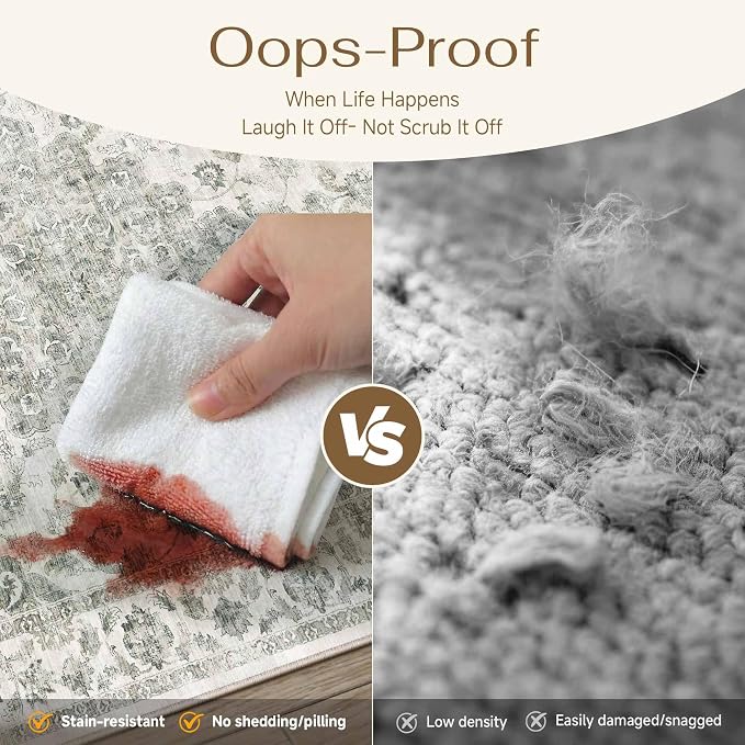 2x3 Washable Neutral Area Rug Green Vintage Entryway Kitchen Carpet Non-Slip - Image 5