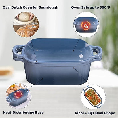 4.6 Quart Dutch Oven for Sourdough Bread Baking, Combo Oval Enameled Cast Iron - Image 5
