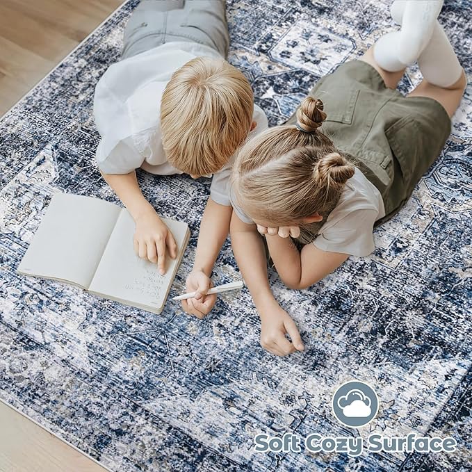 Area Rug 6x9 Washable Rug, Vintage Boho Medallion Rugs Non-Slip Soft Low Pile - Image 4