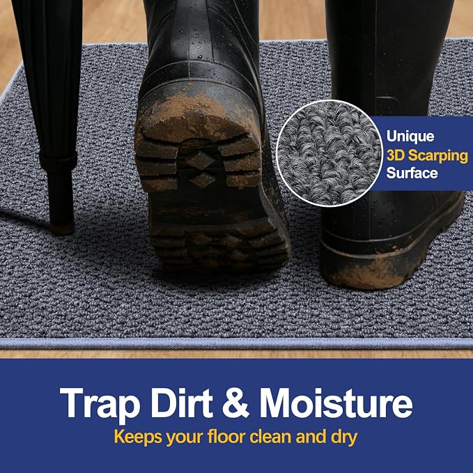 Dirt Trapping Door Mat 20x32, 3D Scarping Surface Doormat - Image 2