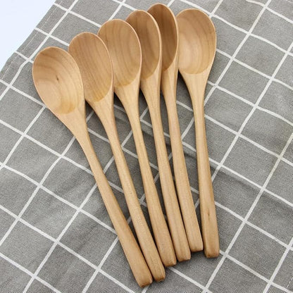 AOOSY Wooden Spoons for Cooking, 9 Inches 6 Pieces Japanese Natural Ellipse - Image 2