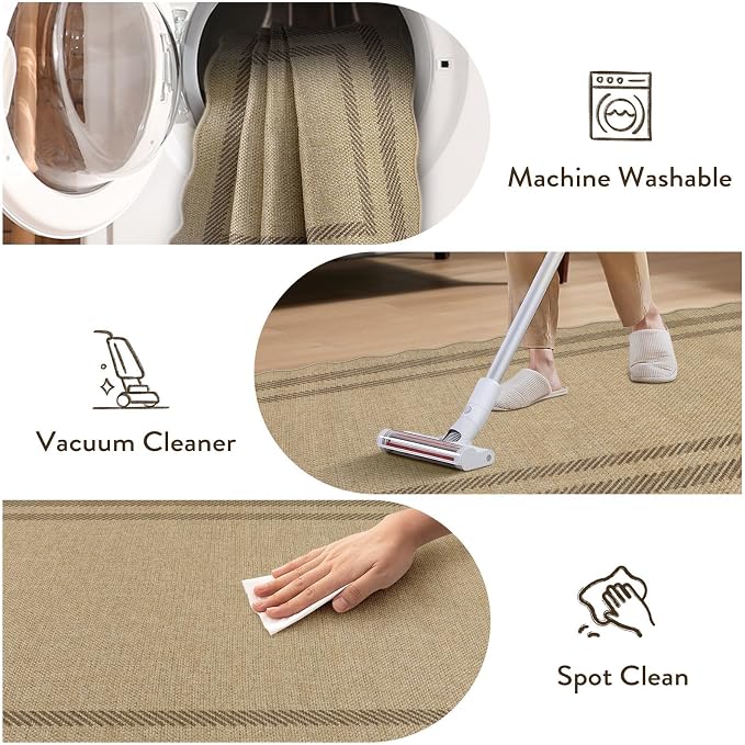 LIVEBOX Scalloped Washable 2x8 Kitchen Runner Rug, Easy Jute Geometric Tan Rugs - Image 6