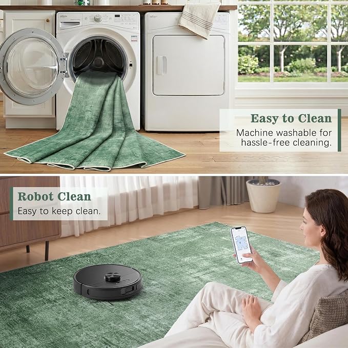 DCX Abstract Area Rug 9x12, Washable Green Modern Rug - Image 6
