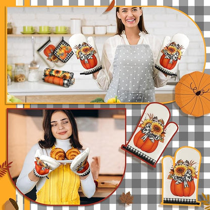 Fanfanwin 10 Pcs Thanksgiving Pumpkin Kitchen Decor Set Kitchen Towels Pot - Image 5