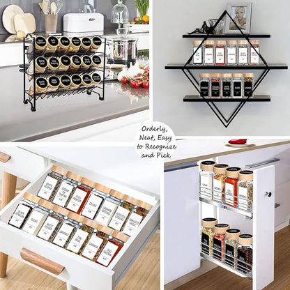 Churboro 24 Spice Jars with Labels & Bamboo Lids - 4 Oz Glass Containers with - Image 4