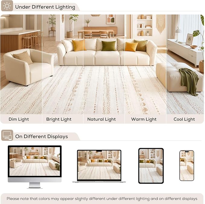 Nakagishi 6x9 Area Rugs Living Room: Washable Boho Large Neutral Soft Farmhouse - Image 9