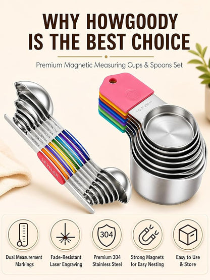 Magnetic Measuring Cups and Spoons Set304 Stainless Steel Dual Scale Set of 15 - Image 2