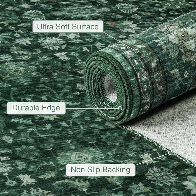 6x9 Area Rugs Living Room Rug: Washable Vintage Distressed Floral Rug No Slip - Image 7